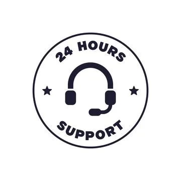 Customer Support Service Badge with Headset Icon Round Flat Vector Style Stock Illustration