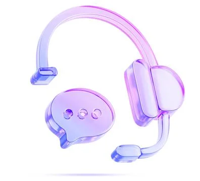 Customer support service, call center 3d icon. Glass hologram headset, purple Stock Illustration