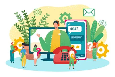 Customer support service in computer, vector illustration. Online business Stock Illustration