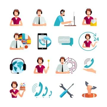 Customer Support Service Flat Icons Set Illustrazione stock