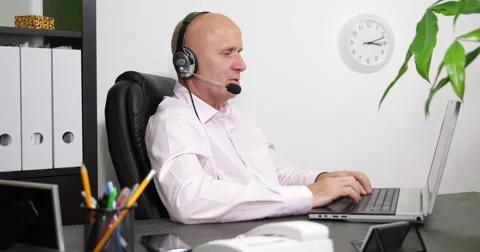 Customer Support Service Man Talking Headset Headphones Help Client Call Center Stock Footage 55342136