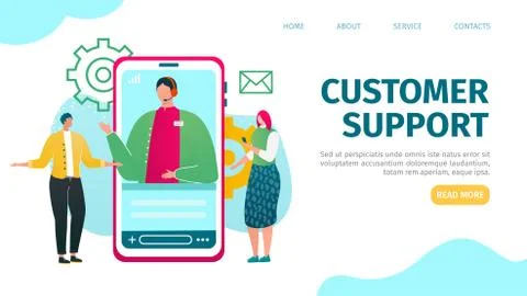Customer support service, online help by communication technology vector Stock Illustration