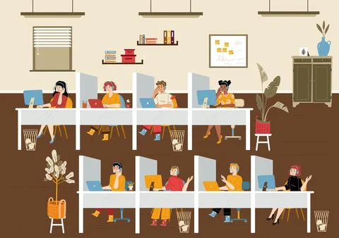 Customer support service operators at call center Stock Illustration