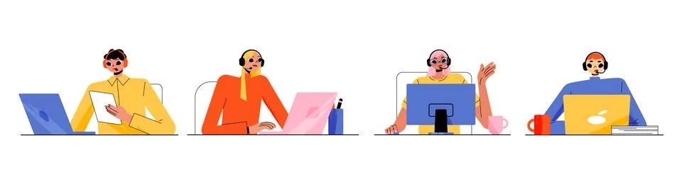 Customer support service operators with headset Stock Illustration