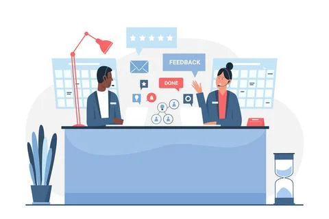 Customer support service, remote hotline with administrators in headsets, online Stock Illustration