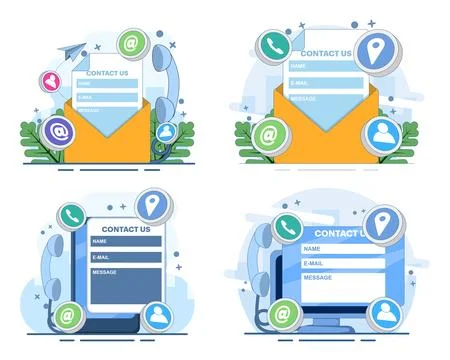 Customer support service set featuring contact us, online assistance. 스톡 일러스트