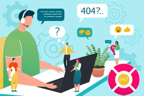 Customer support service technology for flat person, business call online vector Illustrazione stock