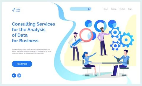 Customer support service workers analysing statistics, financial data. Website Stock Illustration