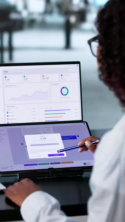 Customer Support Specialist Uses AI Chatbot Stock Footage 339912777