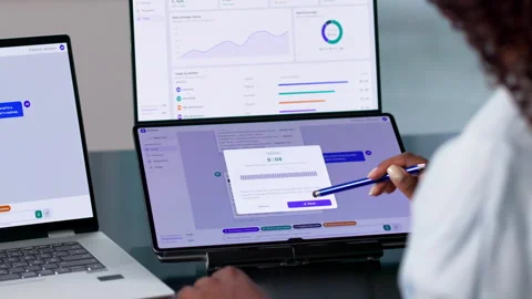Customer Support Specialist Uses AI Chatbot Stock Footage 340406316