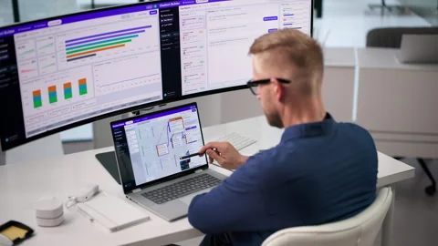 Customer Support Specialist Using AI Chatbot Software Stock Footage 346924494