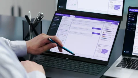 Customer Support Specialist Using AI Chatbot Software Stock Footage 347897443