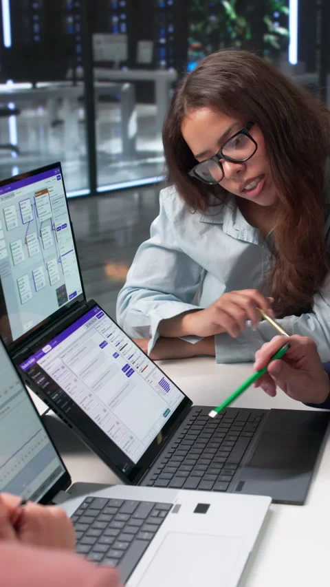 Customer Support Team Collaborates On AI Chatbot Software Stock Footage 347306355