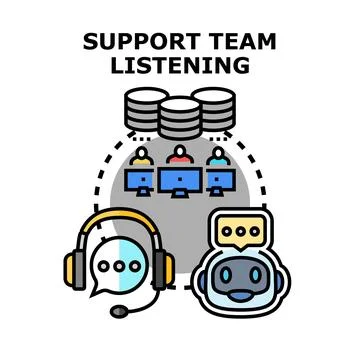 Customer support team listening aiding with technology Stock Illustration