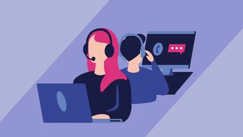Customer support team working together on laptops and computers. Stock Footage 334266050