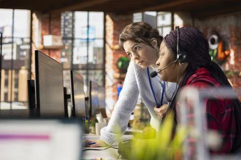 Customer support, teamwork and computer analysis for training Stock Photos