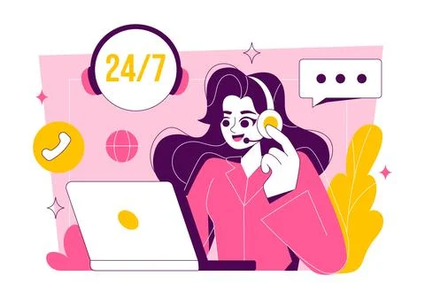 Customer Support Vector Illustration featuring Friendly Service Agent Helpi.. Stock Illustration