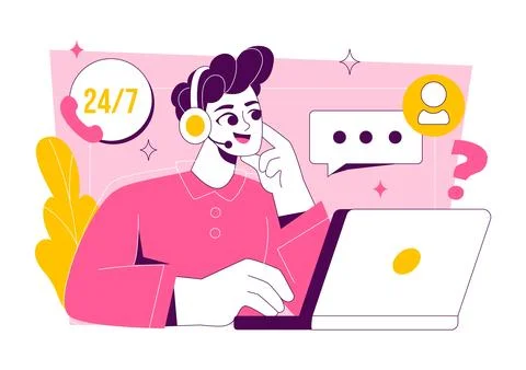 Customer Support Vector Illustration featuring Friendly Service Agent Helpi.. Stock Illustration