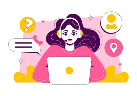 Customer Support Vector Illustration featuring Friendly Service Agent Helpi.. Stock Illustration