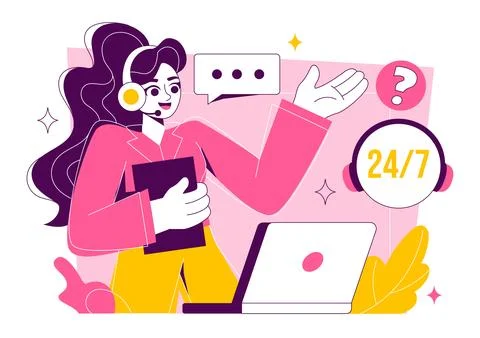 Customer Support Vector Illustration featuring Friendly Service Agent Helpi.. Stock Illustration
