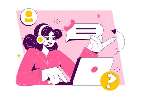 Customer Support Vector Illustration featuring Friendly Service Agent Helpi.. Stock Illustration