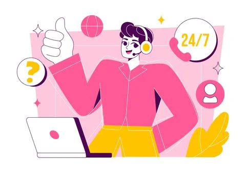 Customer Support Vector Illustration featuring Friendly Service Agent Helpi.. Stock Illustration