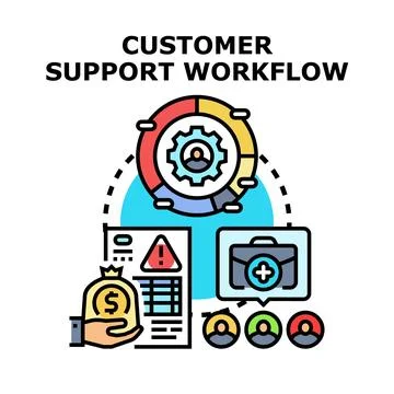Customer support workflow managing service problems and solutions Stock Illustration