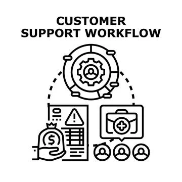 Customer support workflow managing service problems and solutions Stock Illustration