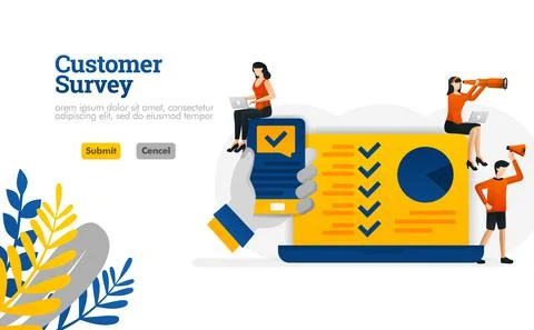 Customer Survey apps with hands holding a smartphone illustration concept can Stock Illustration