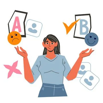 Customer takes part in A-B testing. AI-Refined Marketing, vector isolated. Illustrazione stock