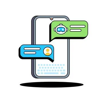 Customer talk with chatbot on smartphone. Virtual assistant vector illustration. Illustrazione stock