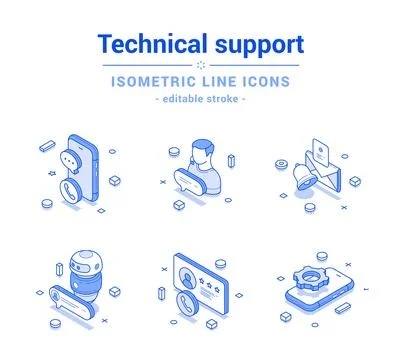 Customer technical support call center hotline helpline outline line isomet.. Stock Illustration