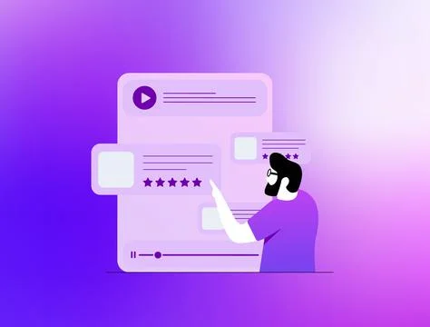 Customer testimonial videos - authentic feedback and positive experience that Stock Illustration