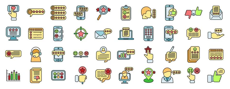 Customer testimonials icons set vector color line Stock Illustration