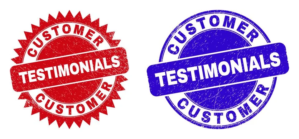 CUSTOMER TESTIMONIALS Round and Rosette Stamp Seals with Rubber Texture Illustrazione stock