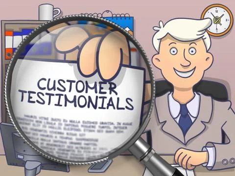 Customer Testimonials through Lens. Doodle Concept 스톡 일러스트