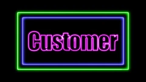 'Customer' Text Animation with Neon Glow &amp; Glowing Squares. Stock Footage 282577069