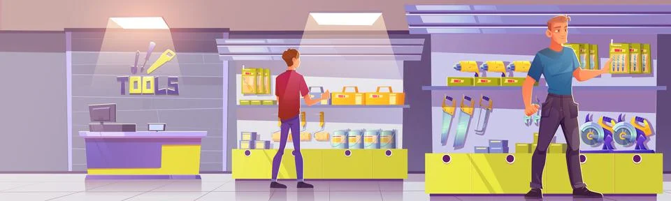 Customer in tools store hardware construction shop Stock Illustration