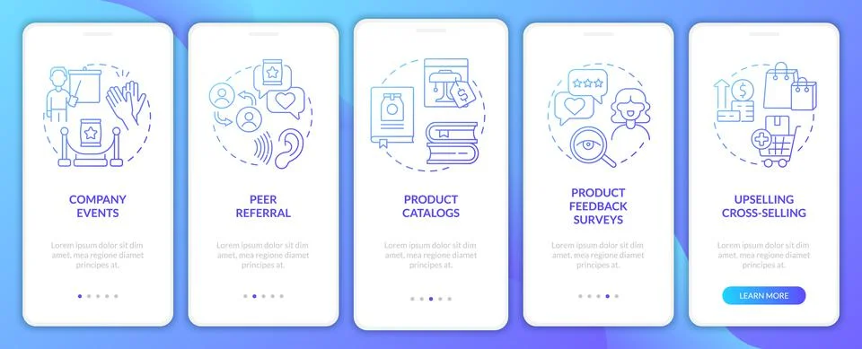 Customer touchpoints blue gradient onboarding mobile app screen Illustrazione stock