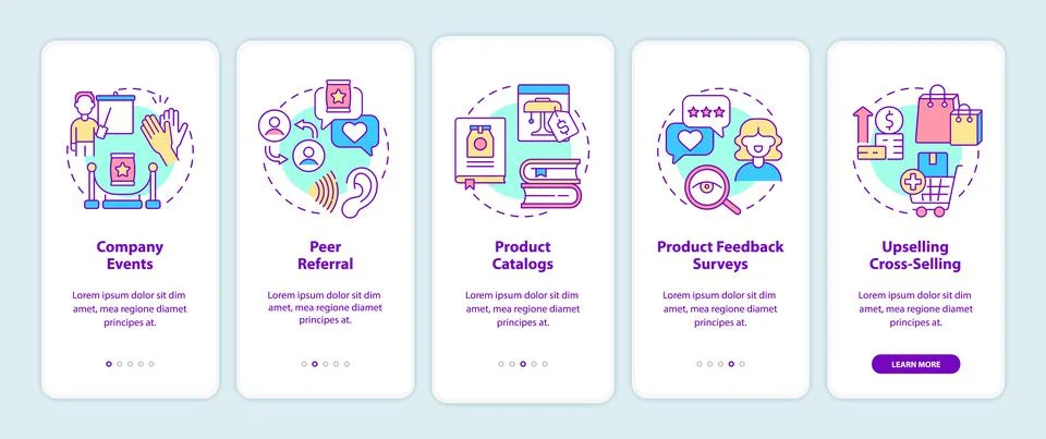 Customer touchpoints onboarding mobile app screen Illustrazione stock