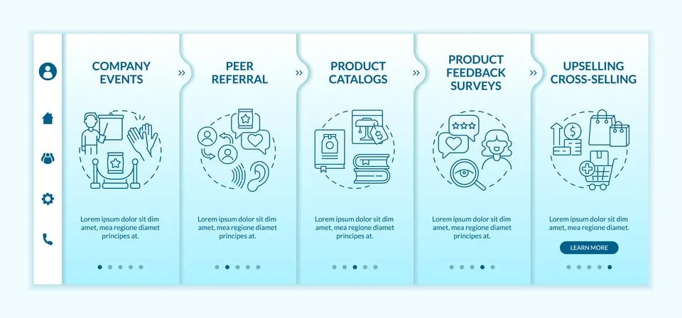 Customer touchpoints turquoise gradient onboarding template Illustrazione stock