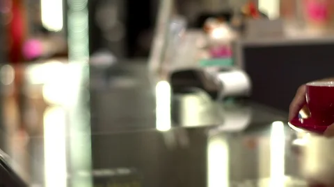 Customer using electronic wristwatch to payment with credit transaction Stock Footage 116522401