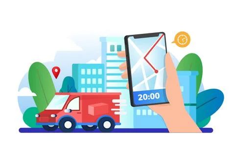 Customer using mobile app for tracking order delivery Stock Illustration