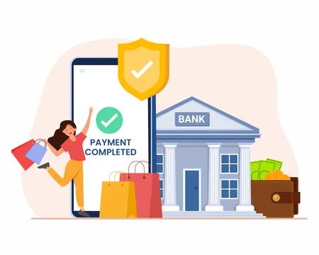 Customer using mobile phone for online payment mobile bankin  Stock Illustration