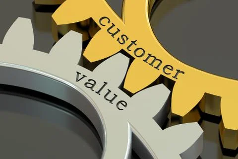 Customer Value concept on the gearwheels, 3D rendering 스톡 일러스트