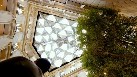Customers Apple Store Champs-Elysees iconic store Paris rooftop Stock Footage 105202596