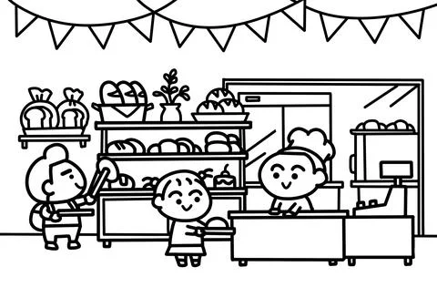 Customers are choosing bread in a bakery shop Stock Illustration