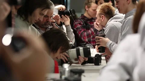 Customers are testing the Sony camera and lenses Stock Footage 88561586