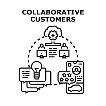 Customers collaborating sharing ideas and feedback online イラスト素材