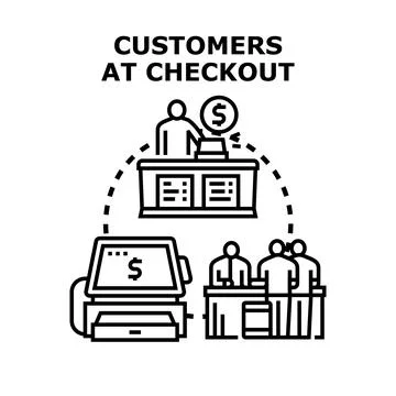 Customers completing purchases at checkout in retail store Stock Illustration